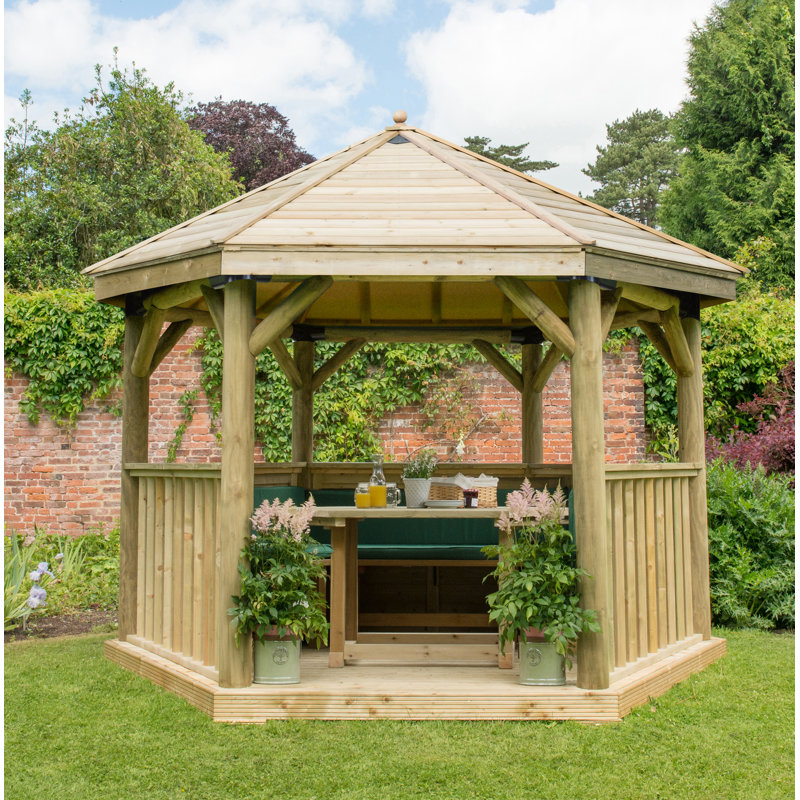 Dakota FieldsFurnished 3.8m x 3.3m Wooden Gazebo with Timber Roof